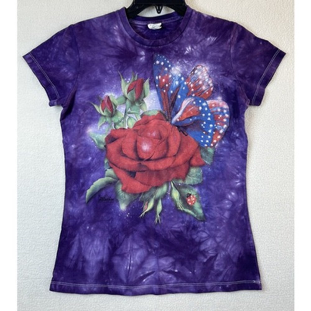 Vintage The Mountain T-Shirt Womens Small Purple Tie Dye Rose Butterfly Graphic